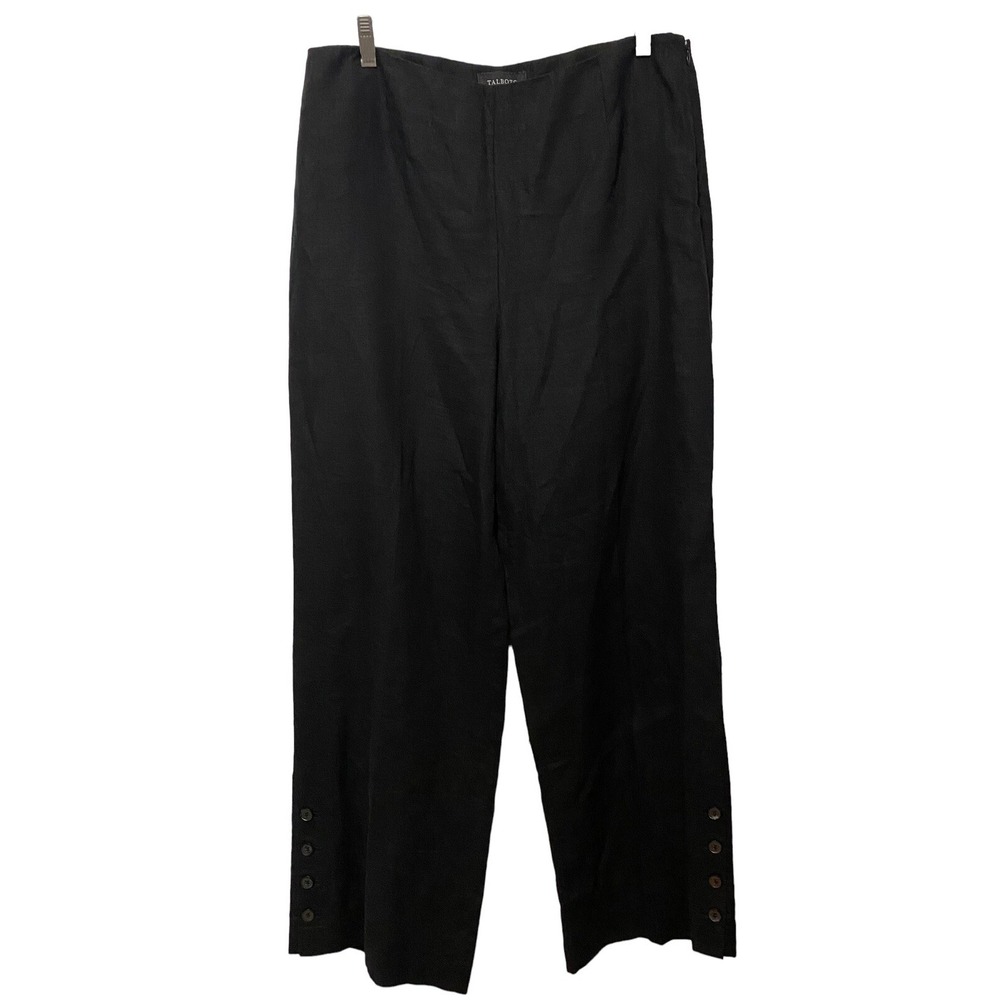 Talbots 12 Black 100% Linen Palazzo Pants Trousers High Waist 34 x 31 5